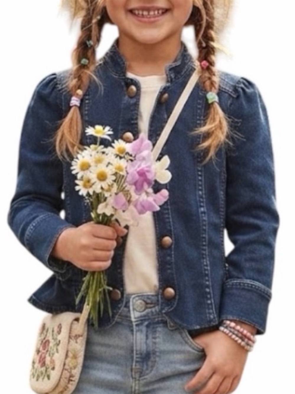 GAP Kids 1969 Collarless Peplum Jean Jacket Gold Buttons 6-7Y Western Gorpcore